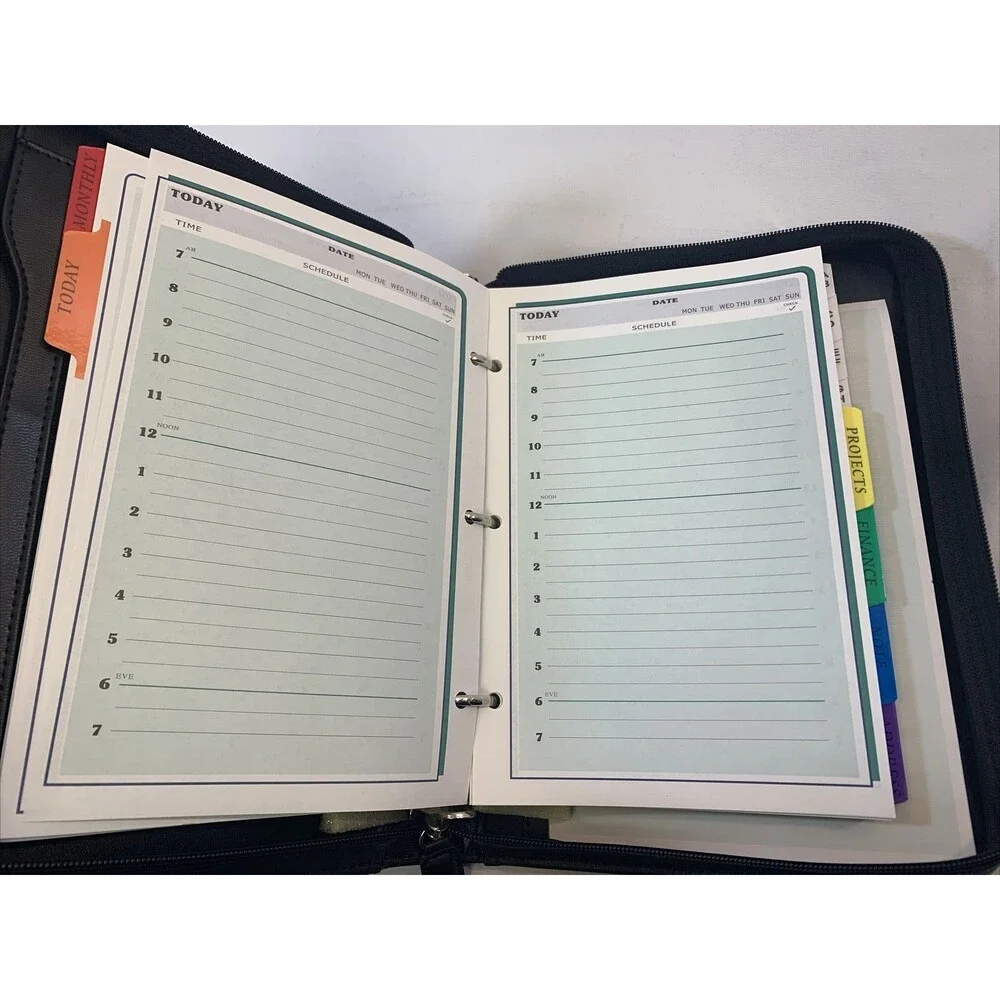 Personal Management System  Not Dated + Solar Calculator Zip Leather Case VTG